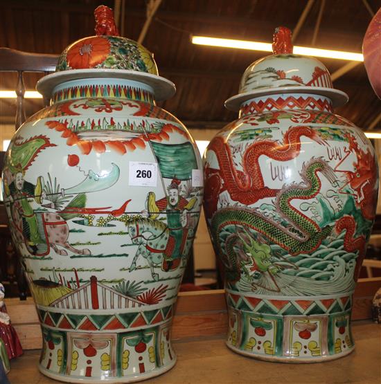 Pair of large Chinese jars and covers(-)